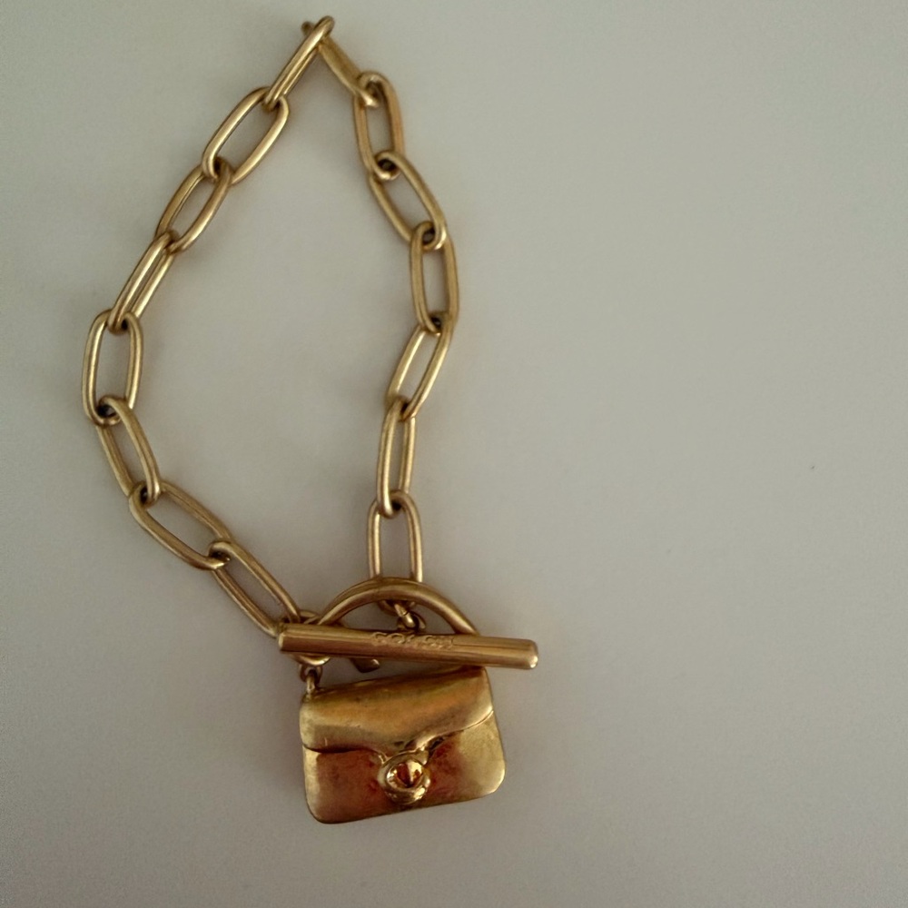 Coach Gold Chain Bracelet with Bag Charm